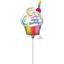Palloncino in Foil 14" Mini Shape Cupcake Happy Birthday "Rainbow" Generico