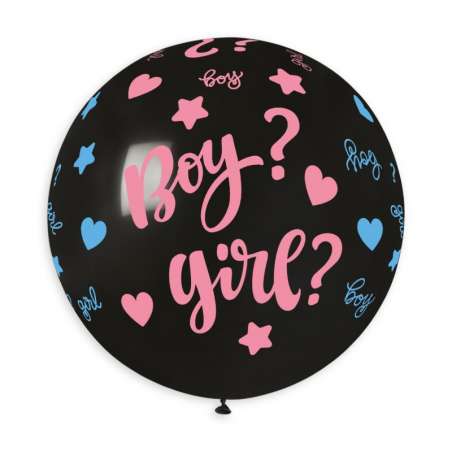 Palloncino in Lattice 30" Nero con Scritta "Boy or Girl?" Gemar "Nascita e Battesimo"