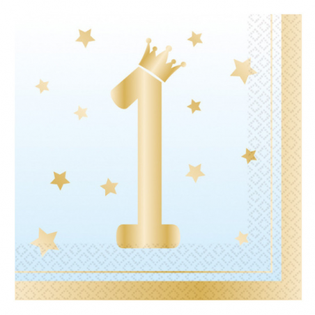 Tovagliolo di Carta 33x33cm 1°Compleanno Celeste con Stelle 16pz One Birthday Boho Blue