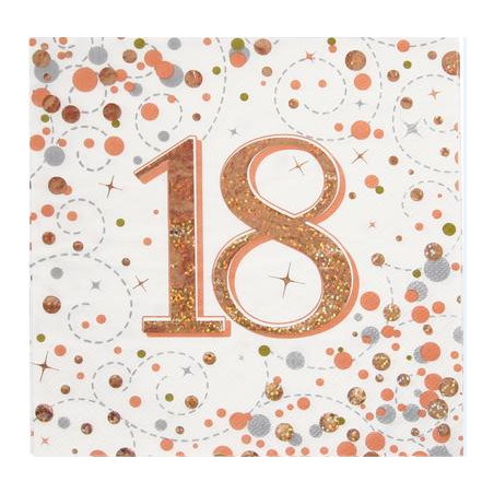Tovagliolo di Carta 33x33cm 18anni Rose Gold "Sparkling Fizz" 16pz Coordinati Tavola Oaktree