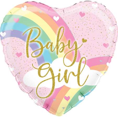 Palloncino in Foil 18" Cuore Rosa con Arcobaleno "Baby Girl" Palloncini in Foil Oaktree