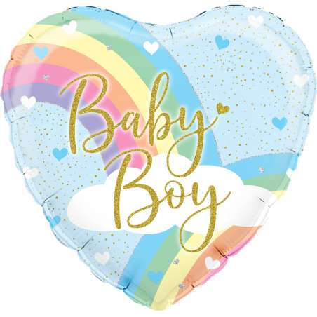 Palloncino in Foil 18" Cuore Celeste con Arcobaleno "Baby Boy" Palloncini in Foil Oaktree