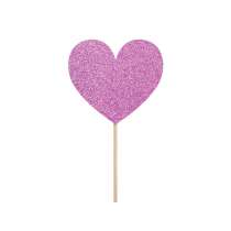 Picks Sagomati Cuore Fucsia Glitter 6pz Accessori Tavola Amore