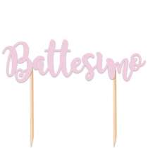 Cake Topper di Carta 13cm Rosa Sagomato "Battesimo" Picks e Topper Eventi