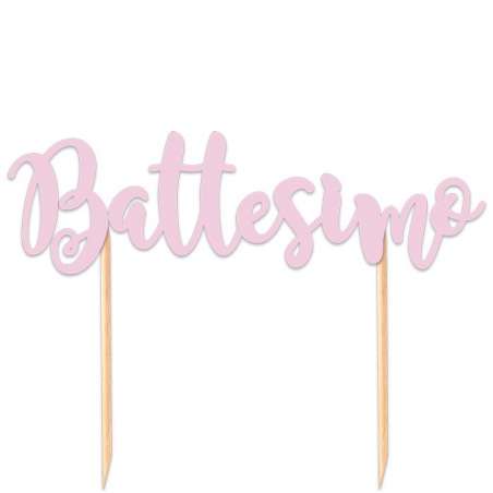 Cake Topper di Carta 13cm Rosa Sagomato "Battesimo" Picks e Topper Eventi