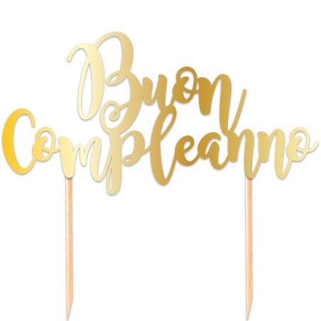 Cake Topper di Carta 17cm Oro Metallizzato "Buon Compleanno" Picks e Topper Eventi