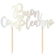 Cake Topper di Carta 17cm Argento Metallizzato "Buon Compleanno" Picks e Topper Eventi