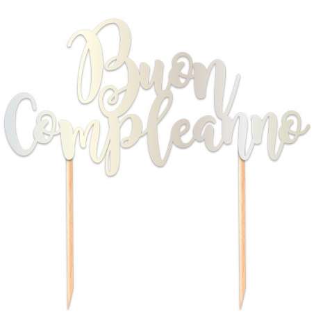 Cake Topper di Carta 17cm Argento Metallizzato "Buon Compleanno" Picks e Topper Eventi