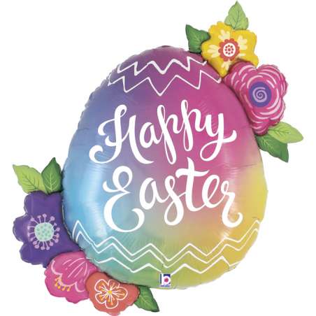 Palloncino in Foil 35" Super Shape Uovo Pasquale "Easter Egg Flowers" Pasqua Grabo