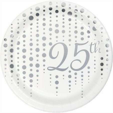Piatto di Carta 18cm 25° per Anniversario Argento 8pz 25° Anniversario