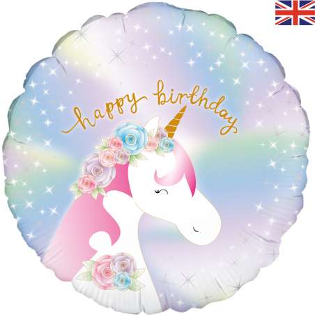 Palloncino in Foil 18" Happy Birthday Unicorno Multicolor Pastello Palloncini in Foil Oaktree