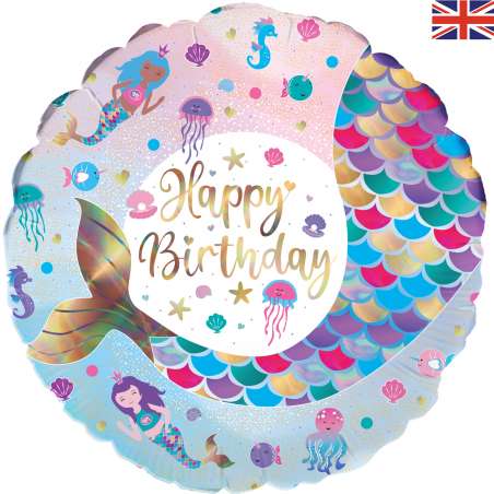 Palloncino in Foil 18" Happy Birthday Sirena Scintillante Palloncini in Foil Oaktree