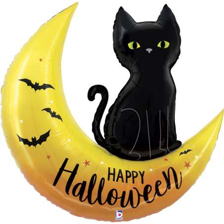 Palloncino in Foil 41" Super Shape Luna e Gatto "Halloween Moon" Halloween Grabo