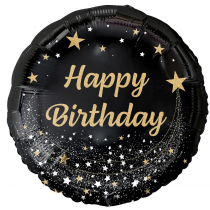 Palloncino in Foil 18" Happy Birthday con Stelle "Black & Gold" Generico