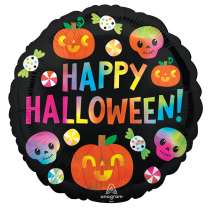 Palloncino in Foil 18" Happy Halloween Nero e Multicolor Iridescente Halloween