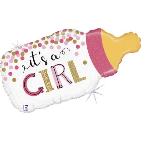 Palloncino in Foil 33" Super Shape Biberon Rosa "Baby Bottle Girl" Nascita e Battesimo Grabo