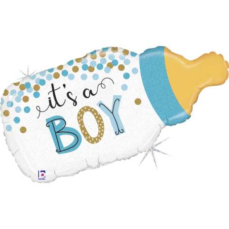 Palloncino in Foil 33" Super Shape Biberon Celeste "Baby Bottle Boy" Nascita e Battesimo Grabo