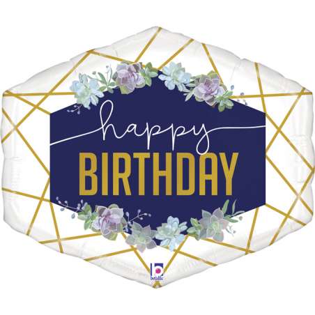 Palloncino in Foil 30" Super Shape Esagono Happy Birthday "Geo Navy Birthday" Happy Birthday Grabo