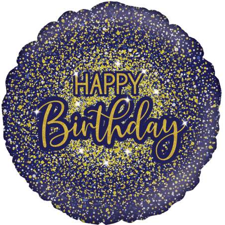 Palloncino in Foil 18" Blu e Oro Glitter Happy Birthday "Glamorous" Palloncini in Foil Oaktree