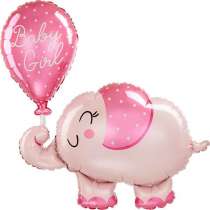 Palloncino in Foil 31" Multi-Balloons Elefantino Rosa "Baby Girl" Nascita e Battesimo