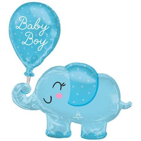 Palloncino in Foil 31" Multi-Balloons Elefantino Celeste "Baby Boy" Nascita e Battesimo