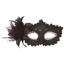 Mascherina Nera in Pizzo e Paillettes con Fiore 1pz Carnevale