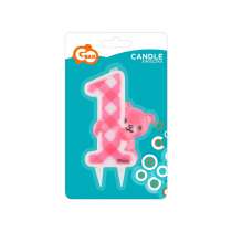 Candelina Rosa con Orsacchiotto N.1 "Pink Teddy" Accessori 1° Compleanno