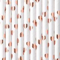 Cannuccia di Carta Bianca con Cuori Rose Gold Metallizzato 10pz Cannucce