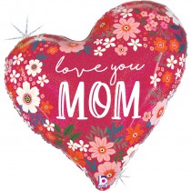 Palloncino in Foil 35" Super Shape Cuore "Mother's day Floral Heart" Giornate Speciali Grabo