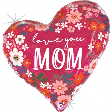 Palloncino in Foil 35" Super Shape Cuore "Mother's day Floral Heart" Giornate Speciali Grabo