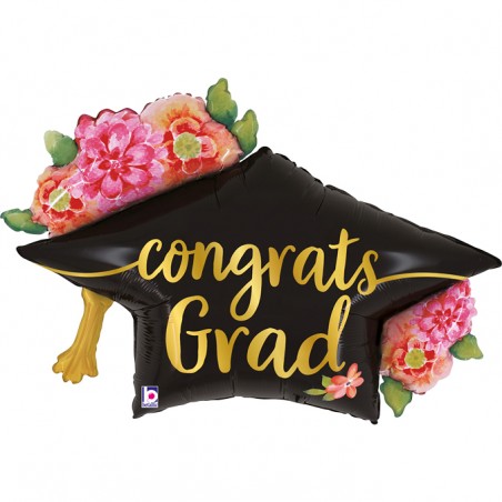 Palloncino in Foil 41" Super Shape Tocco "Watercolor Floral Grad Hat" Laurea Grabo