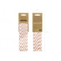 Cannuccia di Carta con Decoro a Spirale Bianco e Rose Gold Metallizzato 10pz Cannucce
