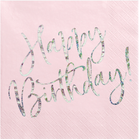Tovagliolo di Carta 33x33cm Rosa "Happy Birthday!" Iridescente 20pz Happy Birthday Pink