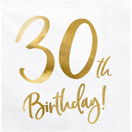 Tovagliolo di Carta 33x33cm Happy Birthday 30anni Metallizzato 20pz Tavola 30° Compleanno