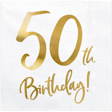 Tovagliolo di Carta 33x33cm Happy Birthday 50anni Metallizzato 20pz Tavola 50° Compleanno