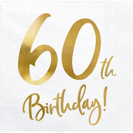 Tovagliolo di Carta 33x33cm Happy Birthday 60anni Metallizzato 20pz Tavola 60° Compleanno