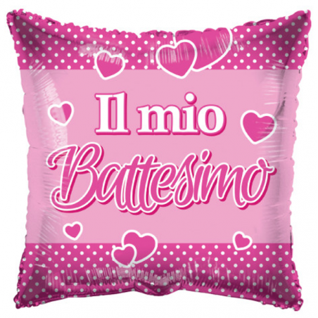 Palloncino in Foil 18" Quadrato "Il mio Battesimo" Rosa Nascita e Battesimo