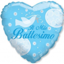 Palloncino in Foil 9" Mini Shape Cuore Celeste "Il Mio Battesimo" 5pz Nascita e Battesimo