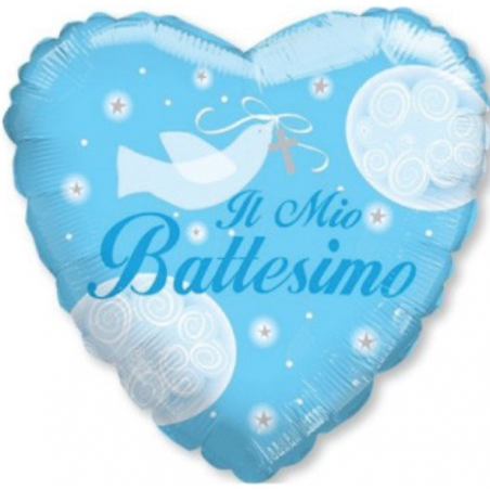 Palloncino in Foil 9" Mini Shape Cuore Celeste "Il Mio Battesimo" 5pz Nascita e Battesimo