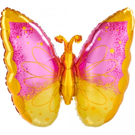 Palloncino in Foil 25" Super Shape Farfalla Rosa e Giallo Animali (Insetti)