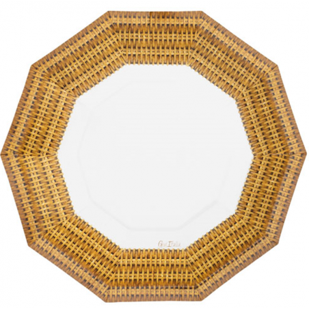 Piatto di Carta 23cm decorata effetto "Rattan" 8pz Rattan