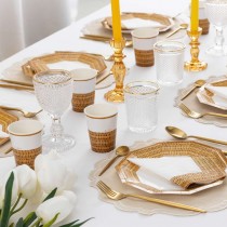 Piatto di Carta 23cm decorata effetto "Rattan" 8pz Rattan