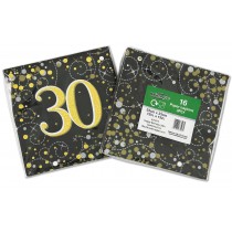Tovagliolo di Carta 33x33cm 30anni Nero "Sparkling Fizz" 16pz Coordinati Tavola Oaktree