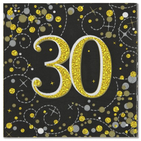 Tovagliolo di Carta 33x33cm 30anni Nero "Sparkling Fizz" 16pz Coordinati Tavola Oaktree