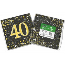 Tovagliolo di Carta 33x33cm 40anni Nero "Sparkling Fizz" 16pz Coordinati Tavola Oaktree