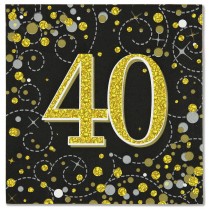 Tovagliolo di Carta 33x33cm 40anni Nero "Sparkling Fizz" 16pz Coordinati Tavola Oaktree
