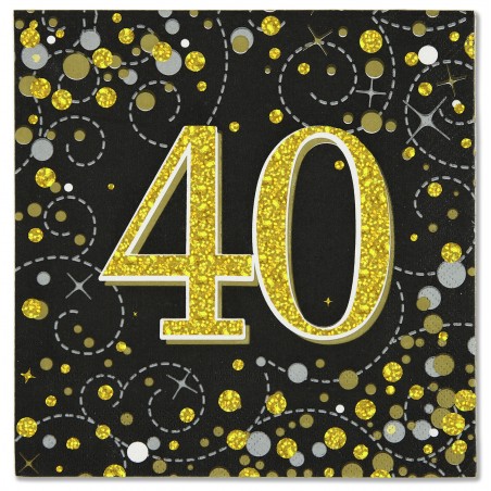Tovagliolo di Carta 33x33cm 40anni Nero "Sparkling Fizz" 16pz Coordinati Tavola Oaktree