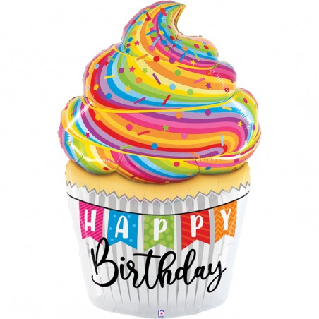 Palloncino in Foil 56" Air Filled Cupcake H.B. "B-Day Cupcake" Happy Birthday Grabo