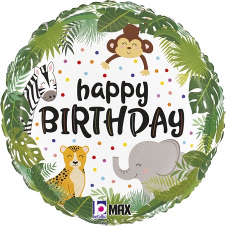 Palloncino in Foil 18" Happy Birthday "Jungle Birthday" Happy Birthday Grabo