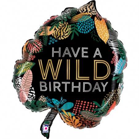 Palloncino in Foil 30" Super Shape Foglia "Wild BDay Tropical Leaf" Happy Birthday Grabo